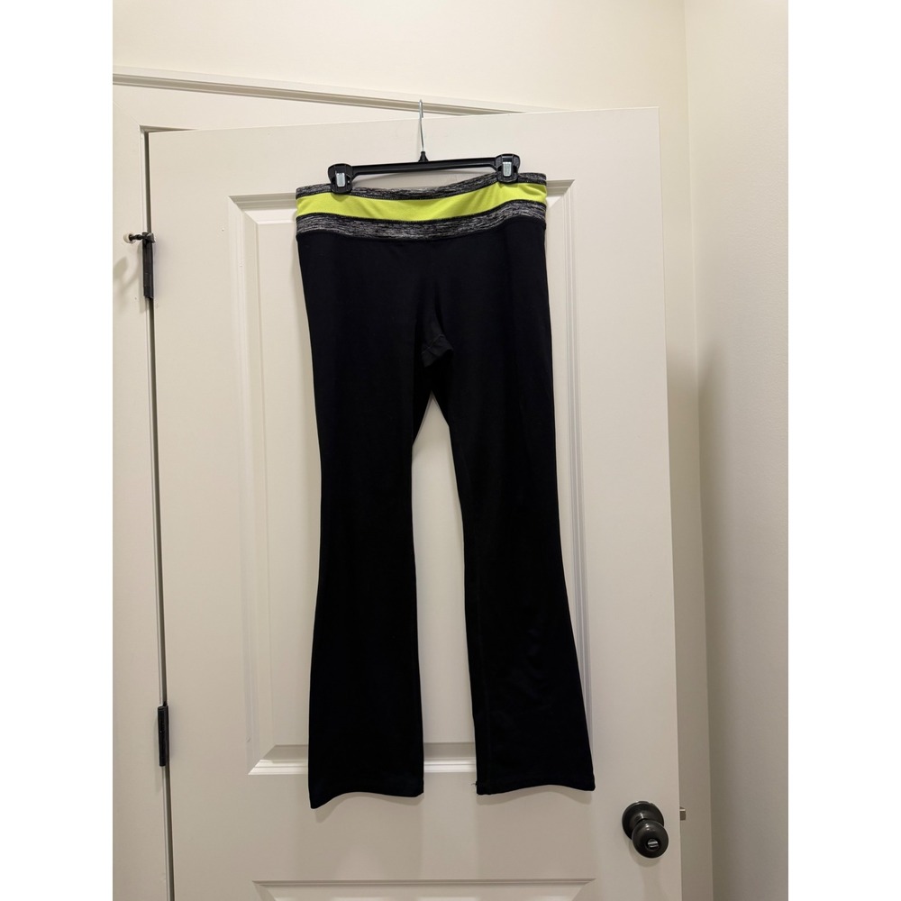 Tangerine Womens Black Yoga Pants Neon Yellow Space Dye Waistband Size Medium